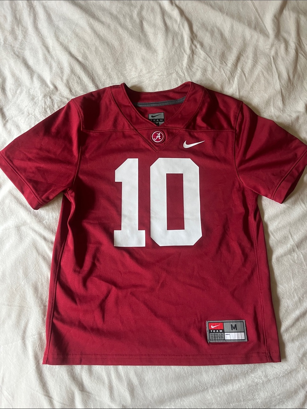 Nike Mac Jones Crimson Red #10 Football Jersey with White Numerals Youth M